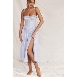 Women's House of CB Jamie Soft Blue Cotton Broderie Anglais Dress sz M Plus Cup